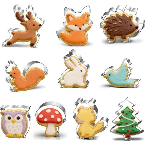 10 x Forest Animal Cookie Cutters, Squirrel, Rabbit, Fox, Owl, for Biscuits, Cakes and Decoration - for Birthday and Party (1/5)