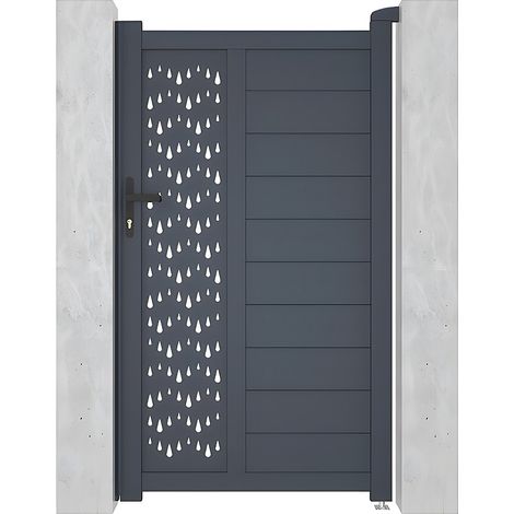 Vente-Unique – Portillon battant aluminium semi plein anthracite L103 x H180 cm – Mécanisme manuel – Résistance au vent jusqu’à 72 km/h (1/4)