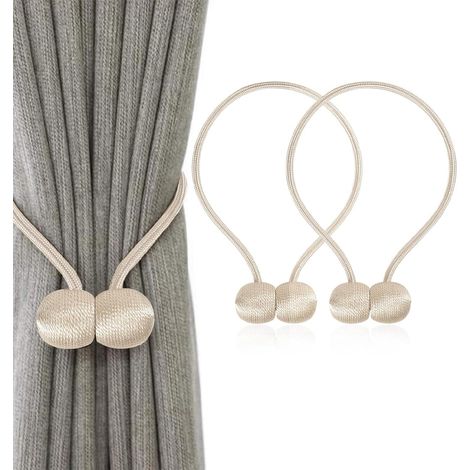Lot von 2 Embrasses Rideaux Magnétiques – Corde Polyester Reinforcée – für Salon, Schlafzimmer, Salle à Manger und Salle de Bain (Beige) (1/4)