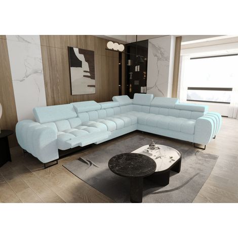 Ecksofa Schlafsofa BASTIEN RELAX in Stoff Aragon Sky Ottomane Rechts (1/4)