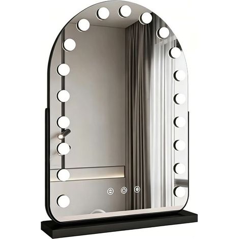 Miroir Hollywood lumineux pour coiffeuse avec 19 ampoules LED à intensité variable, miroir de courtoisie grand format, fonction rotative, couleur noire (1/5)
