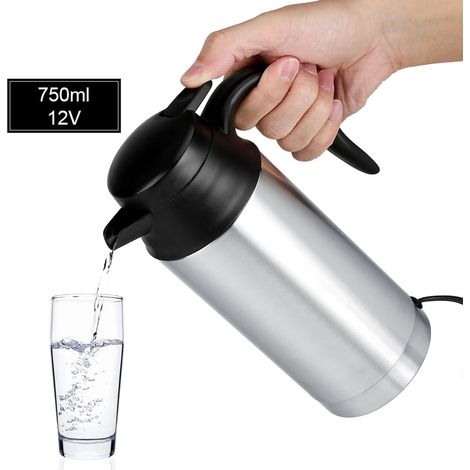 Bouilloire électrique de voiture 12 V 750 ml en acier inoxydable, tasse chauffante, mug de voyage, gourde (1/5)