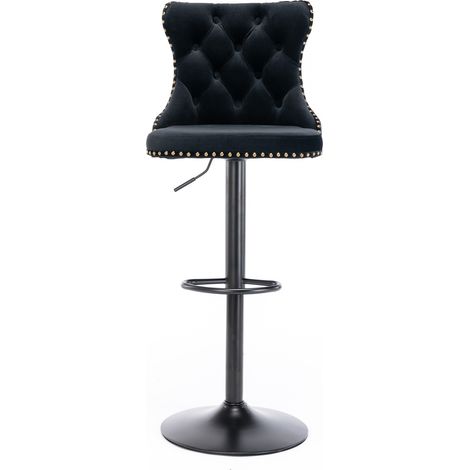 Tabourets de bar pivotants en velours noir, hauteur d'assise réglable de 63,5 à 84 cm, base de 45 cm, confortables et capitonnés, avec dossier, pour la maison, un pub ou un îlot de cuisine. Lot de 2, (1/4)