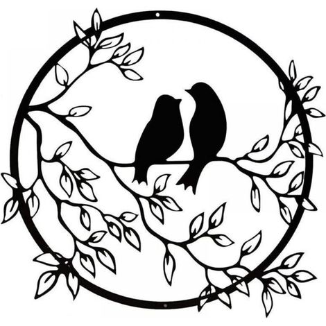 Décoration Murale en métal Oiseau sur Branche d'arbre, Silhouette Murale d'oiseaux en Fer Noir, Art Mural Suspendu en métal pour Jardin intérieur et extérieur-DOU