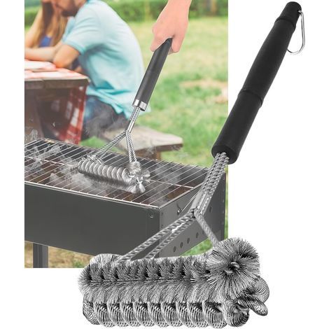 Brosse pour grille en fonte, brosse avec manche extra long isolant thermique, brosse métallique, brosse en acier inoxydable, pour barbecue à gaz, barbecue au charbon de bois, barbecue à bouilloire (1/5)