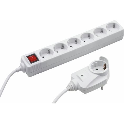 Meister Steckdosenleiste 6-fach, mit Zusatzstecker - 2 m Kabel - weiß - IP20 Innenbereich - Schalter