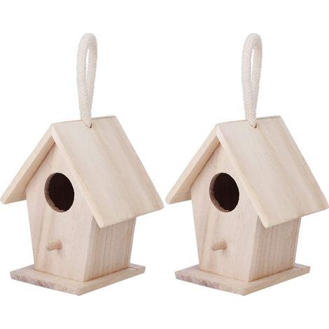 Wooden Hanging Birdhouse, 2 Pieces, for Outdoor Garden, Patio, Decorative Accessories (1/5)