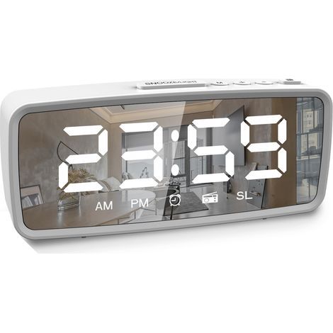 Radio Réveil Digital Réveil 2 Sons DIDI & Radio 15 Niveaux de Volume 2 Alimentation Pile & Câble Auto-Off Radio 12/24 Heures Blanc (1/5)