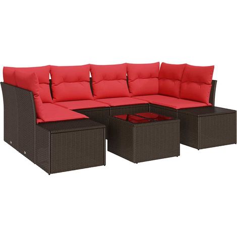Sofa Set with Cushion 7 pcs Brown Poly Rattan vidaXL
