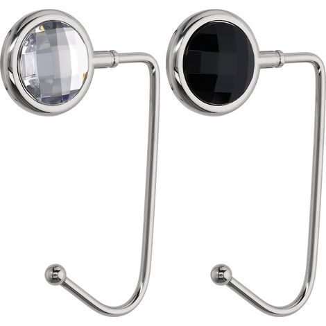 2 ganchos para bolsos - Percha rígida de aluminio y zinc - Soporte para bolsos de mesa y escritorio - Percha para artículos pequeños - Negro, blanco y plateado