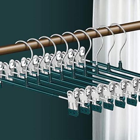 Lot de 20 cintres antidérapants, Pince Pantalon, Jupes avec clips pour cintres ultra fins et peu encombrants Vert (1/5)