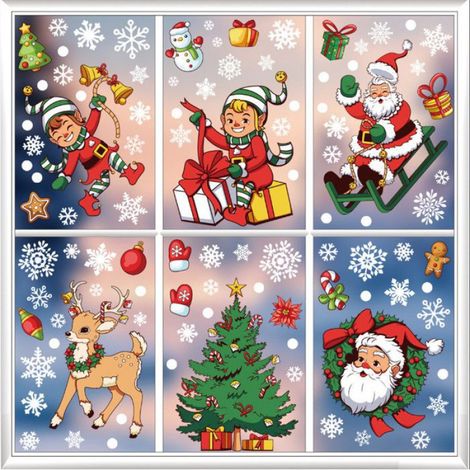Autocollants Noel - 9 Feuilles Decoration Fenetre - Cloches Et Flocons De Neige - PVC Impermeable - 20x30 Cm Par Feuille (1/5)