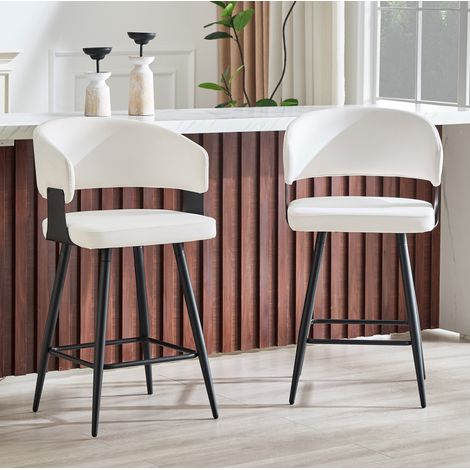 Set di 2 sgabelli da bar con schienale, seduta in PU, struttura in metallo, bianco DESVIAE (1/5)