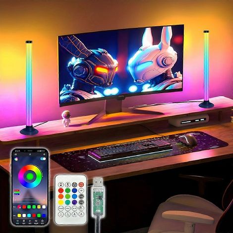Intelligente LED-Lichtleisten, 2er-Pack RGB-Streifen mit Fernbedienung, USB-betrieben, Musiksynchronisation, Desktop-Dekoration für Gaming, Schlafzimmer, TV und Computer (1/5)