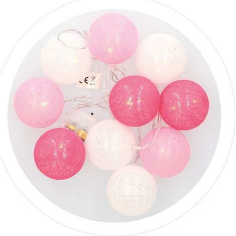 1,35 m lange, rosafarbene LED-Lichterkette mit Baumwollkugeln und warmweißem Licht
