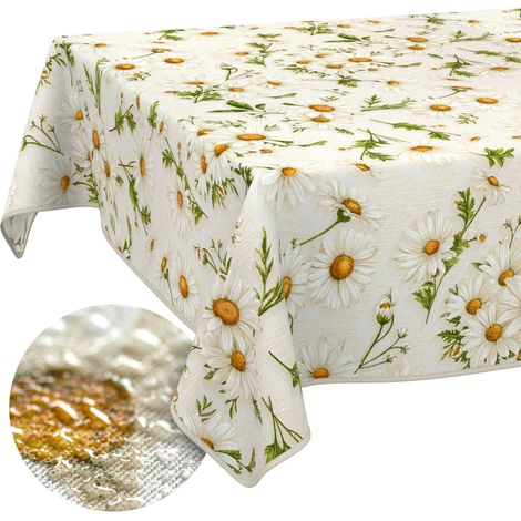 Nappe enduite Marguerites Blanches avec Ourlet 140x120 cm Anti-Taches (1/5)