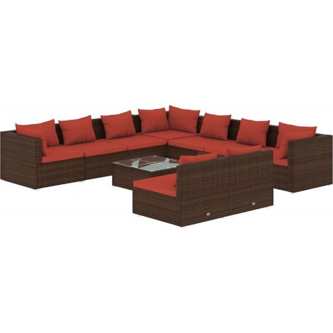 Maison Exclusive - 10-tlg. Garten-Lounge-Set mit Kissen Braun Pol (1/5)