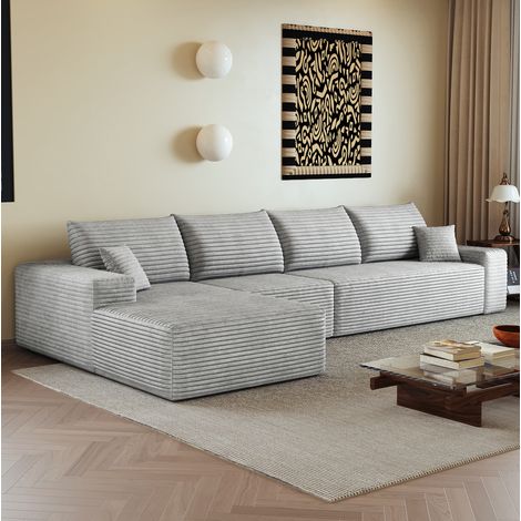 Sofá rinconero modular de 340 cm con chaise longue, sin montaje, gris DESVIAE (1/5)