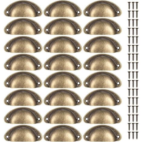 Set di 24 maniglie vintage a conchiglia, pomelli semicircolari per cassetti, porte, mobili, cucine, armadi, viti incluse.