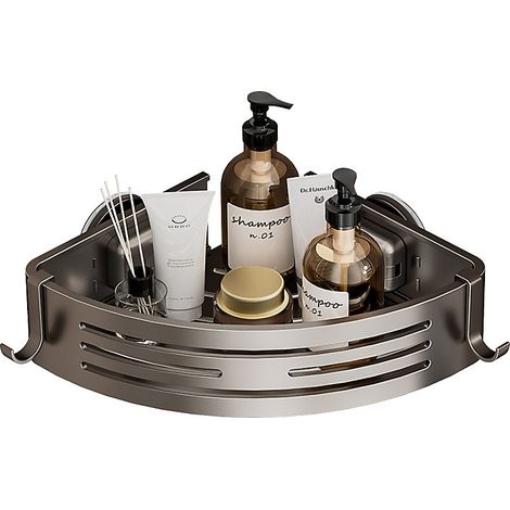 Étagère de douche, Installation d&aposangle sans perçage, ventouses puissantes, aluminium inoxydable, organiseur de salle de bain,Gris (1/5)