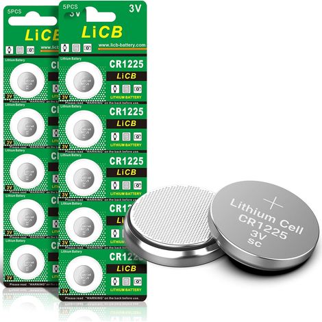 LiCB CR1225 Lot de 10 piles au lithium 3 V (1/5)