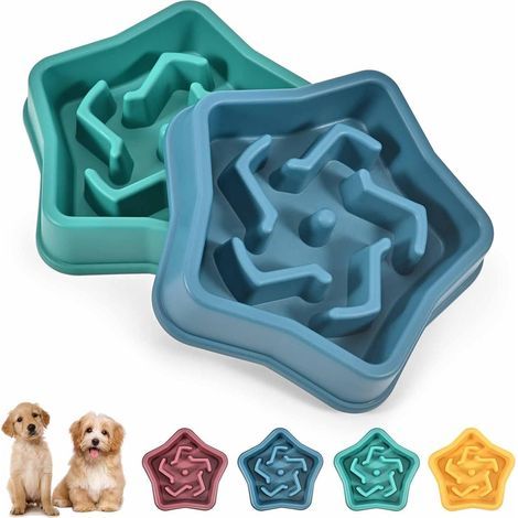 Comedero lento de 2 piezas, cuenco antideslizante para perros, comedero divertido, ecológico, no tóxico, previene el atragantamiento, diseño saludable, comedero para mascotas, azul/V