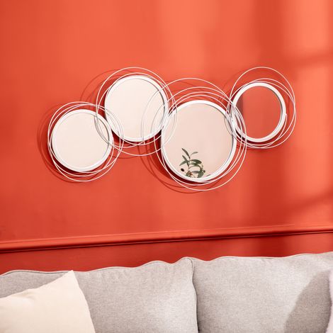 Set di specchi per decorazione murale, decorazione da parete con 4 specchi rotondi, specchio da parete, specchio da corridoio, 107 x 4 x 56 cm