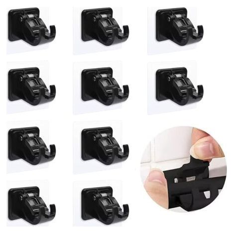 Pack of 10 Curtain Rod Brackets No Drilling Self-Adhesive Wall Hooks for Bathroom, Kitchen, Living Rooms, Bedrooms and Hotels(Black) (1/4)