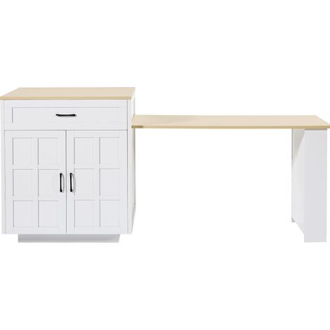 Table de bar extensible avec rangements en MDF, 133-202×70×93,5 cm, blanc, 2-6 personnes (1/5)