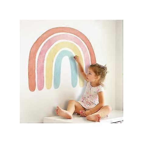 Stickers muraux pour chambre de fille ou de garçon, décoration murale personnalisée arc-en-ciel aquarelle, papier peint adhésif, design vibrant et éclatant, application sur surface lisse