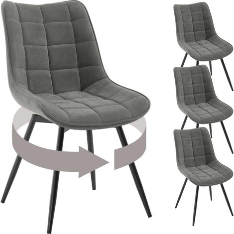 Woltu – Lot de 4 chaises pivotantes en velours gris foncé – Dossier haut et assise large – Pieds en métal – Capacité 150 kg – Pour salle à manger et bureau (1/5)