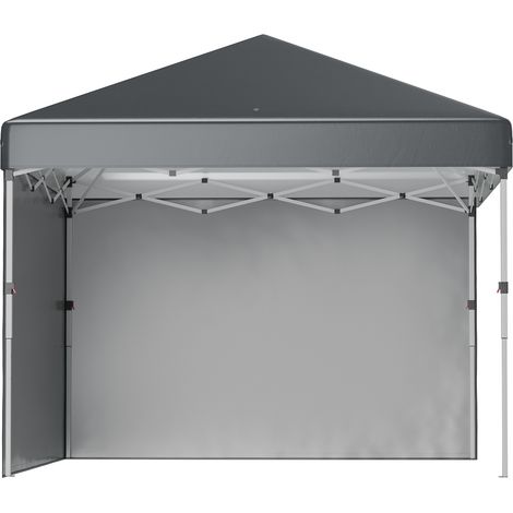 Pavillon pliable 3x3m acier inoxydable gris foncé, 2 panneaux latéraux, hauteur réglable, avec sac de transport