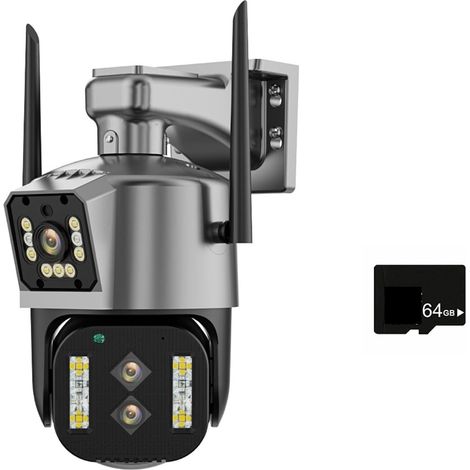 Caméra de sécurité à Domicile Caméra IP extérieure 6K HD, Zoom 10X, PTZ, Quatre objectifs, Trois Double écran, 5K, 12mp, 16mp, Suivi Automatique, vidéosurveillance(5K Add 64G Card) (1/5)