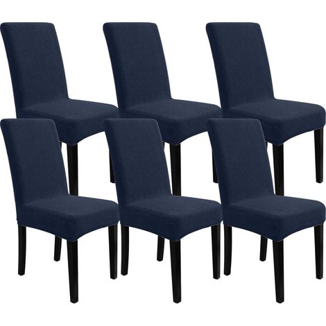 Stuhlhussen 6er Set, Stretch Jacquard Bezug für Esszimmerstühle, Dunkelblau (1/5)