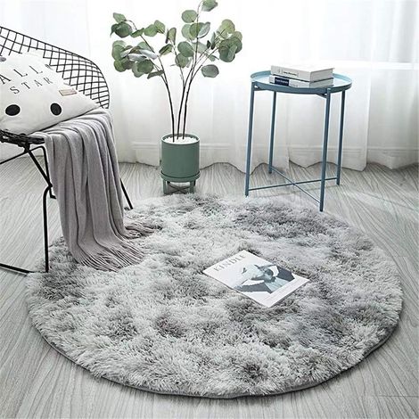 Tapis shaggy moelleux haute mèche, rond en fourrure synthétique, moderne à poils longs, antidérapant, doux peluche, décoration chambre salon enfants, sol cosy (gris eau, 160cm) (1/5)