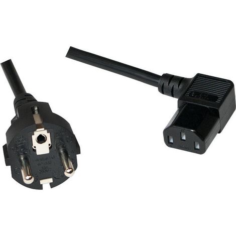 Cable de alimentación CEE7/7 a IEC C13 de 90°, 3 m, cable negro en ángulo, fuente de alimentación para PC (1/2)