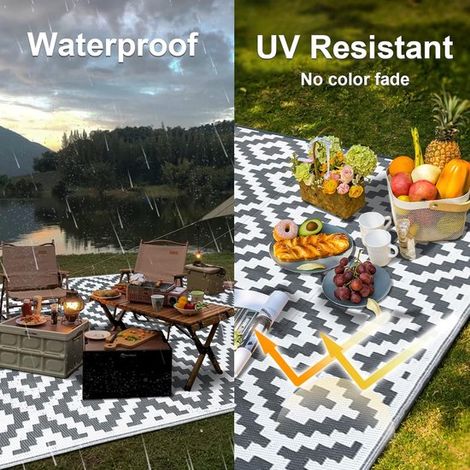 Alfombra de exterior impermeable para jardín，150240 cm，Alfombra de exterior e interior de plástico reciclado para balcón，Adecuada para picnic (1/4)