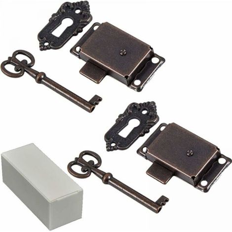 2 Pcs Cabinet Lock Antique Lock Decorative Furniture Lock With Key, Antique Quartet Classic Decorative Lock Kitchen Furniture Box Drawer Lock (1/5)