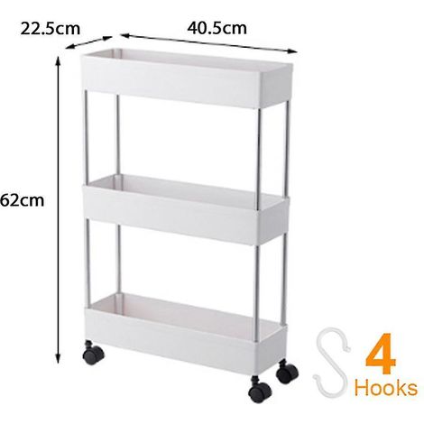 Schmaler und schlanker Aufbewahrungswagen mit 2/3/4 Ebenen, mobiles Regal, Schubladenorganizer für Küche, Bad und Waschküche - 3 breite Ebenen
