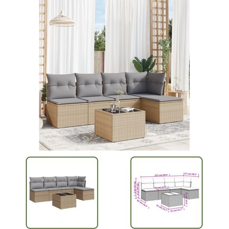 The Living Store 6-tlg. Garten-Sofagarnitur mit Kissen Beige Poly Rattan - Gartenmöbel - Sofagarnitur - Rattan Möbel - Outdoor Furniture - Esstisch Set