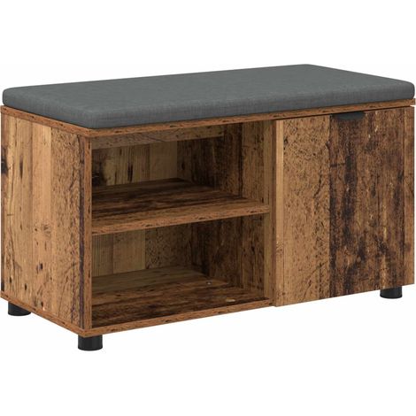 Flurbank mit Kissen mit Regal mit Tür Altholz 80 x 38 x 46 cm vidaXL