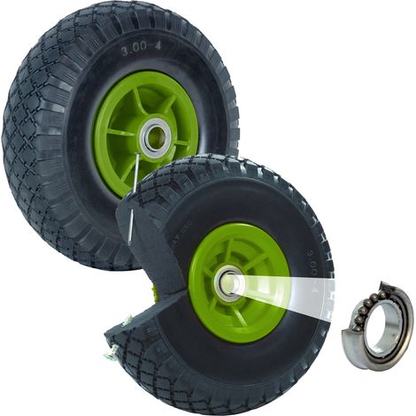 2x Sackkarrenrad Vollgummi 260x85 mm 3.00-4 Nabenlänge 60 mm PU Sackkarre Ersatzrad Rad Reifen grün (1/5)