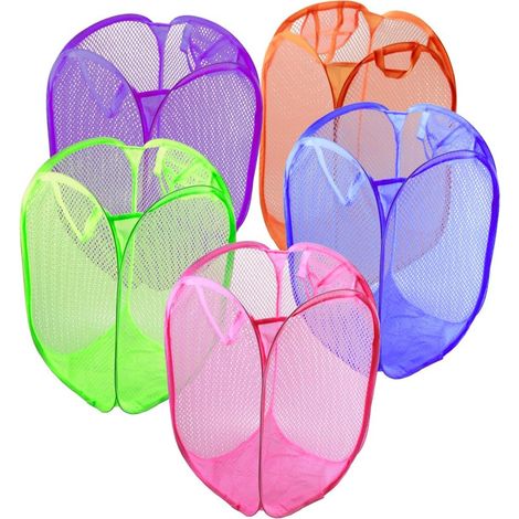 Ensemble de 5 sacs à linge en filet pliables et dépliables, idéal pour ranger vêtements, jouets et autres articles de rangement pour le linge. (1/4)