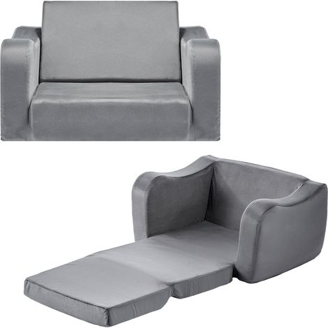 Canapé pour Enfants 2-en-1 Convertible en Chaise Longue, Canapé-lit Pliable et Moelleux, avec Accoudoirs, en Éponge 28D et Poils Courts, Sofa Tout-petits pour Chambre d’Enfants, Gris, M (1/5)