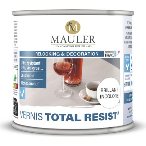 Vernis protection taches alimentaires et domestiques - 0,5L Brillant Incolore - PV Contact Alimentaire - Vernis Total Resist' Mauler