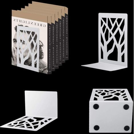 Bardusch-Paire de serre-livres métal blanc pour un rangement pratique dans le bureau, la maison et l'école (1/4)