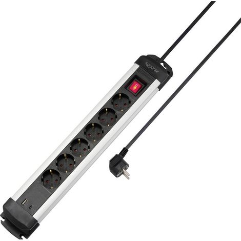 Sygonix SY-6807130 Multipresa con interruttore 6 scomparti Nero, Argento Schuko 1 pz.
