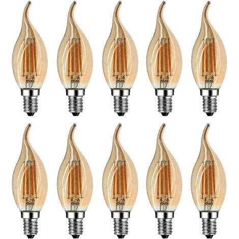Lampadina LED E14 a fiamma, 4 W equivalente a lampadina alogena/incandescente da 40 W, bianco caldo 2700 K, fiamma a candela LED da incasso, fascio di luce a 360°, CRI80, vetro marrone, confezione da (1/4)