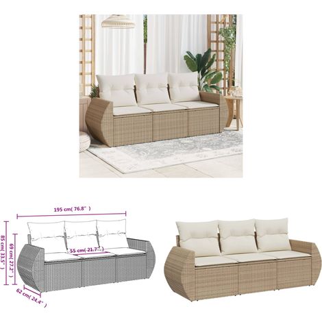 Salon de jardin avec coussins 3 pcs beige résine tressée - Ensemble Salon De Jardin - Meuble Extérieur - Résine Tressée - Rotin Synthétique - Fauteuil De Jardin - Home & Living (1/3)