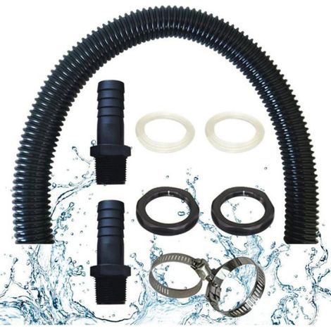 Kit de raccordement pour tonneau de pluie - - 50 cm - 2 douilles - Plastique - Noir (1/4)